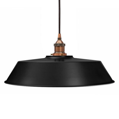 Matt Black Large Chancery Painted Dome Pendant Light With Antique Copper Lamp Holder And Black Round Cable - Se Home - image 1