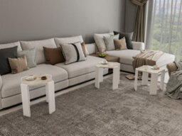 Decorotika Lori 3-Pieces Nesting Table Coffee Table Cocktail Table Set (White Marble Effect And White) - thumbnail 2