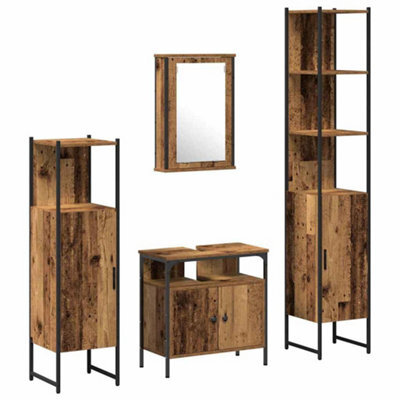 Berkfield Modern 4 Piece Bathroom Furniture Set - Old Wood