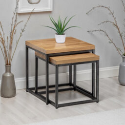 Oakham Lomond Nesting Lamp Tables In Oak And Gunmetal - thumbnail 3