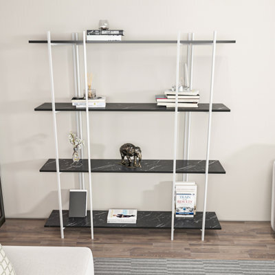 Decorotika Moss 3-Tier Bookcase Shelving Unit Black Marble Effect & White - image 1