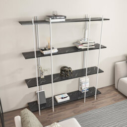 Decorotika Moss 3-Tier Bookcase Shelving Unit Black Marble Effect & White - thumbnail 2