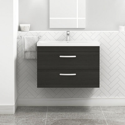 Royal Bathrooms Turin Hale Black 800mm Wall Hung Vanity Unit 2 Drawer With Mid-Edge Basin Sink - image 1