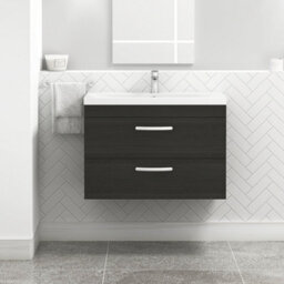Royal Bathrooms Turin Hale Black 800mm Wall Hung Vanity Unit 2 Drawer With Mid-Edge Basin Sink - thumbnail 1