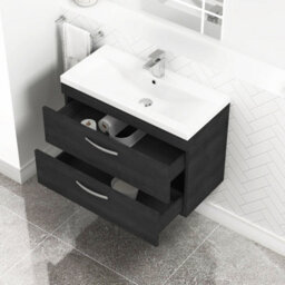 Royal Bathrooms Turin Hale Black 800mm Wall Hung Vanity Unit 2 Drawer With Mid-Edge Basin Sink - thumbnail 5