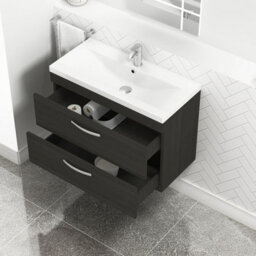 Royal Bathrooms Turin Hale Black 800mm Wall Hung Vanity Unit 2 Drawer With Mid-Edge Basin Sink - thumbnail 3