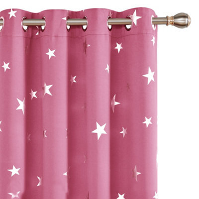 Deconovo Blackout Eyelet Curtains, Room Darkening Thermal Insulated Silver Star Foil Printed Curtains W52 X L72 Inch, Pink, 1 Pair - image 1