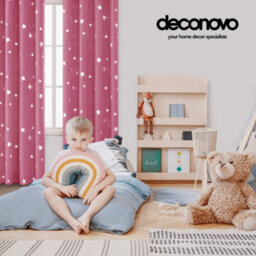 Deconovo Blackout Eyelet Curtains, Room Darkening Thermal Insulated Silver Star Foil Printed Curtains W52 X L72 Inch, Pink, 1 Pair - thumbnail 5