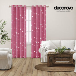 Deconovo Blackout Eyelet Curtains, Room Darkening Thermal Insulated Silver Star Foil Printed Curtains W52 X L72 Inch, Pink, 1 Pair - thumbnail 4