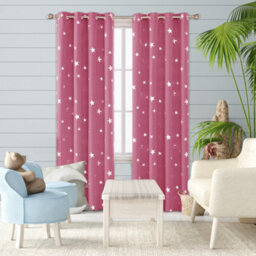 Deconovo Blackout Eyelet Curtains, Room Darkening Thermal Insulated Silver Star Foil Printed Curtains W52 X L72 Inch, Pink, 1 Pair - thumbnail 2
