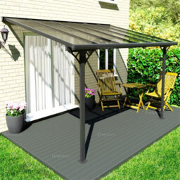 Aluminium Wall Mounted Pergola, Adjustable Pitch & Post Positions, Polycarbonate Roof Lean-To Carport - 8Ft X 12Ft (2.5X3.8M) - thumbnail 2