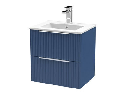 Balterley Tixall Fluted 2 Drawer Wall Hung Vanity Unit With Minimalist Basin, Satin Blue, 500mm - image 1