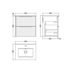 Balterley Tixall Fluted 2 Drawer Wall Hung Vanity Unit With Minimalist Basin, Satin Blue, 500mm - thumbnail 5