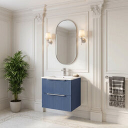 Balterley Tixall Fluted 2 Drawer Wall Hung Vanity Unit With Minimalist Basin, Satin Blue, 500mm - thumbnail 4