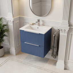 Balterley Tixall Fluted 2 Drawer Wall Hung Vanity Unit With Minimalist Basin, Satin Blue, 500mm - thumbnail 3
