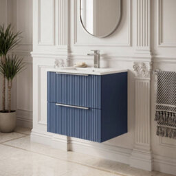 Balterley Tixall Fluted 2 Drawer Wall Hung Vanity Unit With Minimalist Basin, Satin Blue, 500mm - thumbnail 2