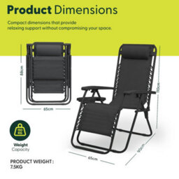 Keplin Standard Model Of Gravity Chair 110X65X90Cm, 2Pk Adjustable Reclining Zero Gravity Lounger For Garden & Patio, Charcoal - thumbnail 2