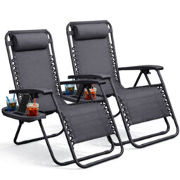 Keplin Standard Model Of Gravity Chair 110X65X90Cm, 2Pk Adjustable Reclining Zero Gravity Lounger For Garden & Patio, Charcoal