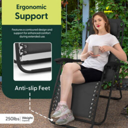 Keplin Standard Model Of Gravity Chair 110X65X90Cm, 2Pk Adjustable Reclining Zero Gravity Lounger For Garden & Patio, Charcoal - thumbnail 8