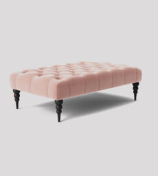 Alyana 90Cm Rectangle Ottoman Bench With Wooden Legs- Pink Plush Velvet Chesterfield Upholstered Footstool