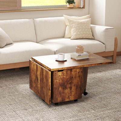 Costway 120Cm Extendable Center Table Foldable Coffee Table W/ Storage-Walnut - image 1