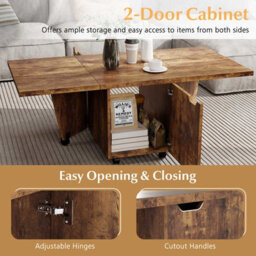 Costway 120Cm Extendable Center Table Foldable Coffee Table W/ Storage-Walnut - thumbnail 8