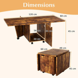 Costway 120Cm Extendable Center Table Foldable Coffee Table W/ Storage-Walnut - thumbnail 2