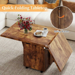 Costway 120Cm Extendable Center Table Foldable Coffee Table W/ Storage-Walnut - thumbnail 6