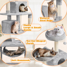 Yaheetech Light Grey 158Cm Multilevel Cat Tree Tower With 2 Condos & Scratching Post - thumbnail 4