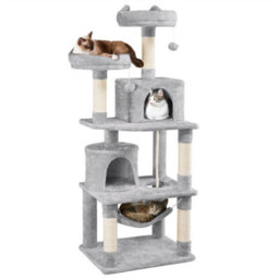 Yaheetech Light Grey 158Cm Multilevel Cat Tree Tower With 2 Condos & Scratching Post - thumbnail 2