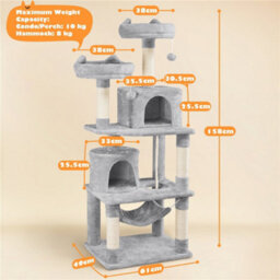 Yaheetech Light Grey 158Cm Multilevel Cat Tree Tower With 2 Condos & Scratching Post - thumbnail 3