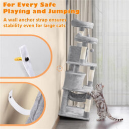 Yaheetech Light Grey 158Cm Multilevel Cat Tree Tower With 2 Condos & Scratching Post - thumbnail 9
