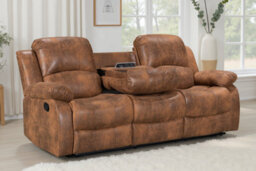 Faux Leather Suede Brown 3 Seater Manual Recliner Sofa Valencia - thumbnail 1