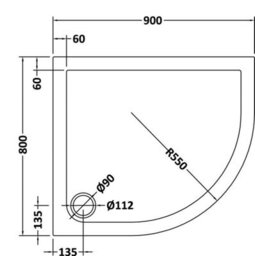 Royal Bathrooms 900 X 800mm Right Handed Offset Quadrant Stone Shower Enclosure Tray With Riser Kit Gloss White 40mm Slimline - thumbnail 8