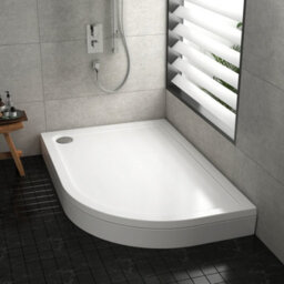 Royal Bathrooms 900 X 800mm Right Handed Offset Quadrant Stone Shower Enclosure Tray With Riser Kit Gloss White 40mm Slimline - thumbnail 3