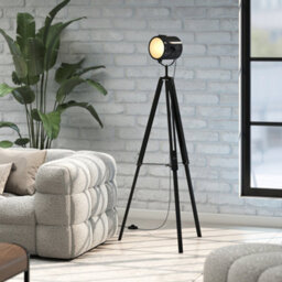 Homcom Industrial Tripod Floor Lamp Wood Height Adjustable Spotlight, Black - thumbnail 9