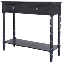 Wyld Haus Ploumanach 2-Drawer Black Wooden Console Table With Lower Shelf 900X330X800mm - thumbnail 4