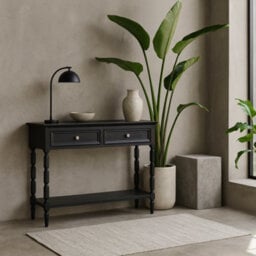 Wyld Haus Ploumanach 2-Drawer Black Wooden Console Table With Lower Shelf 900X330X800mm - thumbnail 1