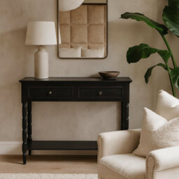 Wyld Haus Ploumanach 2-Drawer Black Wooden Console Table With Lower Shelf 900X330X800mm - thumbnail 3