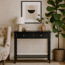 Wyld Haus Ploumanach 2-Drawer Black Wooden Console Table With Lower Shelf 900X330X800mm - thumbnail 2