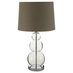 Orsina Subtle Grey Shade Table Lamp With 3 Clear Glass Orbs, Clean-Line Accent Light, Round Base Lamp For Lounge - thumbnail 2