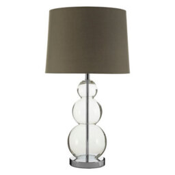 Orsina Subtle Grey Shade Table Lamp With 3 Clear Glass Orbs, Clean-Line Accent Light, Round Base Lamp For Lounge