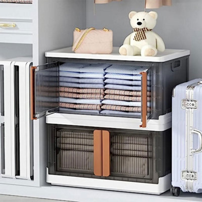 Living And Home 32L Double Doors Collapsible Dustproof Stackable Storage Organizer Box With Wheels - image 1