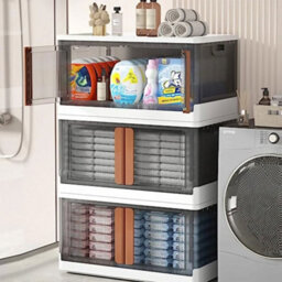 Living And Home 32L Double Doors Collapsible Dustproof Stackable Storage Organizer Box With Wheels - thumbnail 2