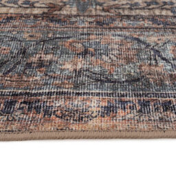 Loomed Traditional Design Cotton Chenille Rug Beige Blue Machine Washable 60Cm X 240Cm - thumbnail 3