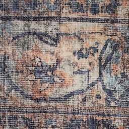 Loomed Traditional Design Cotton Chenille Rug Beige Blue Machine Washable 60Cm X 240Cm - thumbnail 4