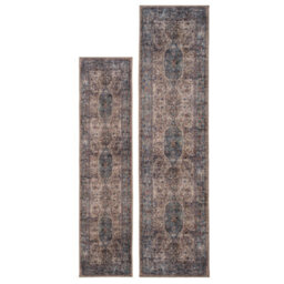 Loomed Traditional Design Cotton Chenille Rug Beige Blue Machine Washable 60Cm X 240Cm - thumbnail 2