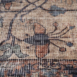 Loomed Traditional Design Cotton Chenille Rug Beige Blue Machine Washable 60Cm X 240Cm - thumbnail 5