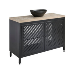 Homestylestore 1200mm Black Metal Floorstanding Bathroom Vanity Unit Light Oak Countertop And Oval Graphite Basin - thumbnail 1