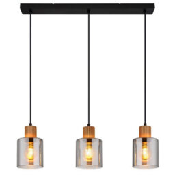 Luminosa Lighting Luminosa Aleidis Bar Pendant Ceiling Light Matt Black Smoke Glass Shade 3X E27 - thumbnail 3